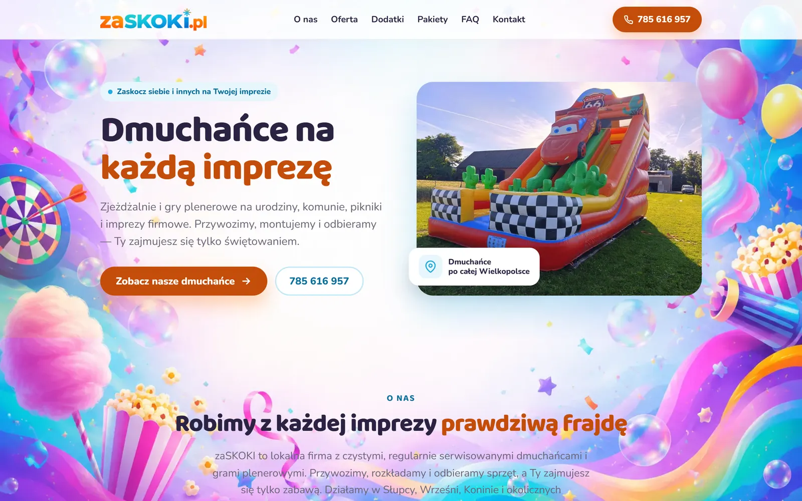 Strona główna zaSKOKI z dmuchaną zjeżdżalnią i kolorową grafiką